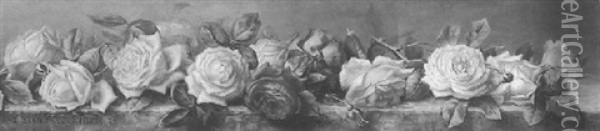 Still Life With Roses On A Ledge Oil Painting - Emily Selinger