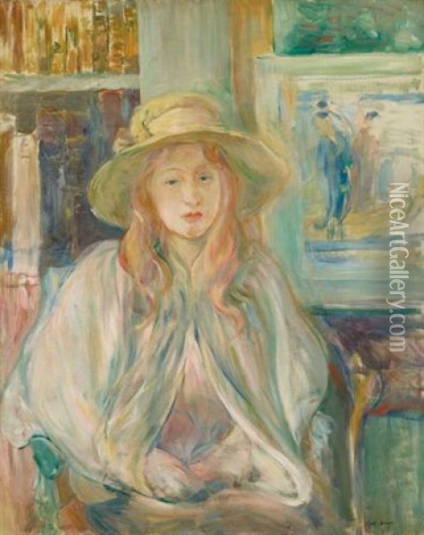Fillette Au Chapeau De Paille Oil Painting - Berthe Morisot