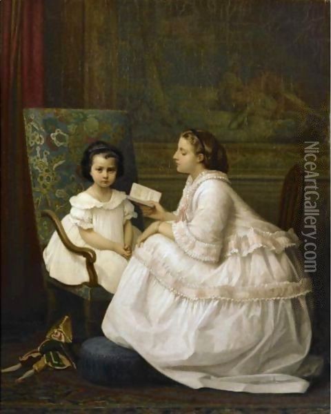 The Lesson Oil Painting - Auguste Toulmouche