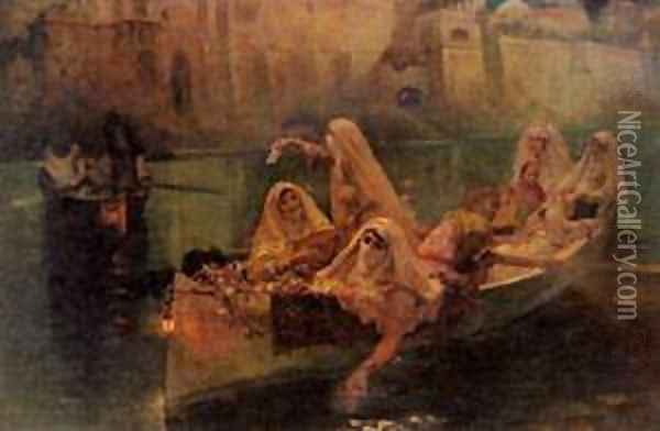 The Harem Boats Oil Painting - F. A. Bridgeman