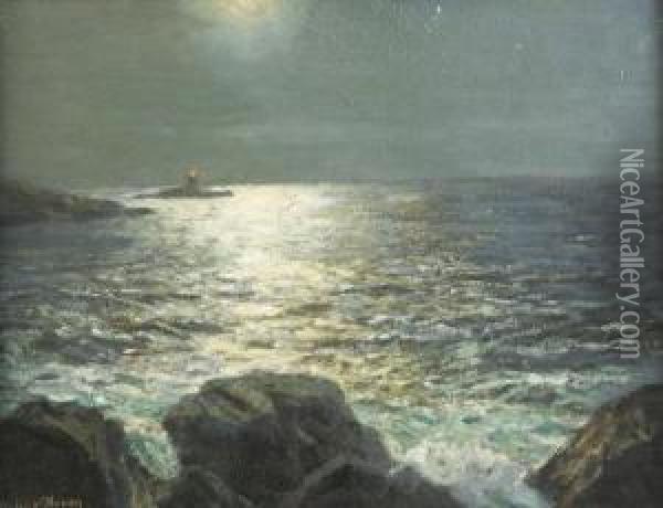 Lighthouse At Moonlight Oil Painting - Julius Olsson