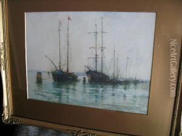 Boats Moored, Venice Oil Painting - Emily Murray Paterson