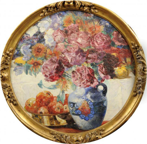 Vase Garni De Fleurs Oil Painting - Maurice Langaskens
