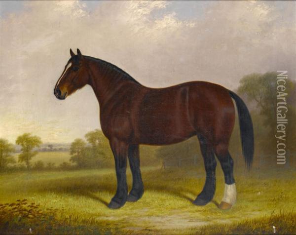 Portrait Of A Horse In A Landscape Oil Painting - E. Brown