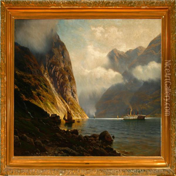 Geirangerfjorden Oil Painting - Johannes Hardes