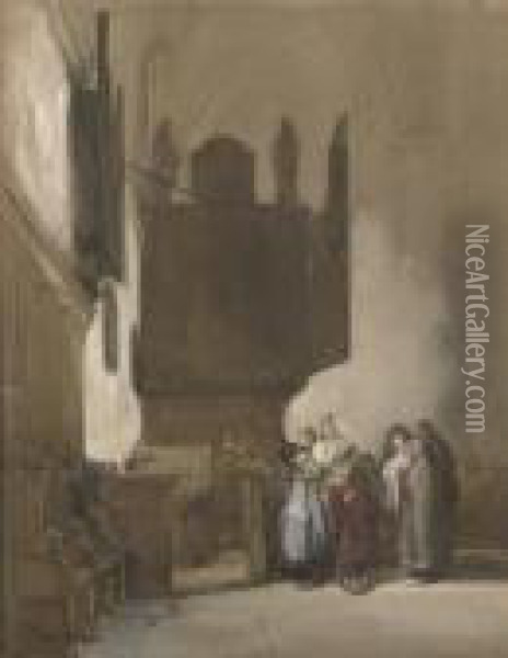 Baptism In A Church Oil Painting - Johannes Bosboom
