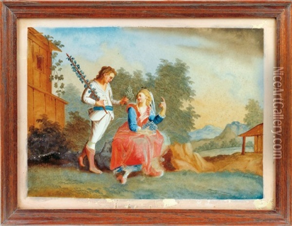 Hofisches Und Bukolisches Paar (pair) Oil Painting - Nicolas Lancret