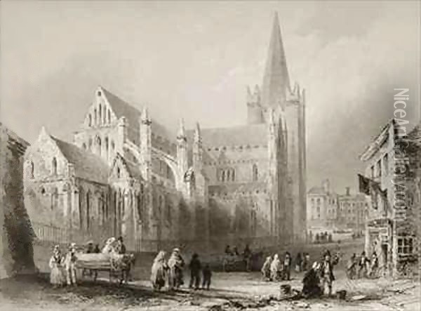 Exterior of St. Patrick's Cathedral, Dublin Oil Painting - William Henry Bartlett