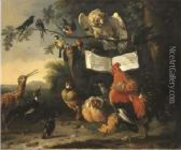 A Concert Of Birds Oil Painting - Melchior de Hondecoeter
