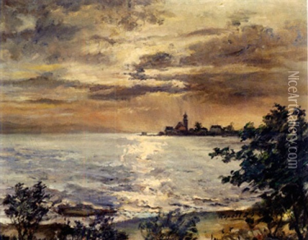 Blick Auf Die Halbinsel Wasserburg Von Osten Aus An Einem Sommerabennd Oil Painting - Paul Kapell
