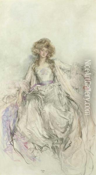 An Elegant Lady In An Evening Gown Oil Painting - Mary L. Gow