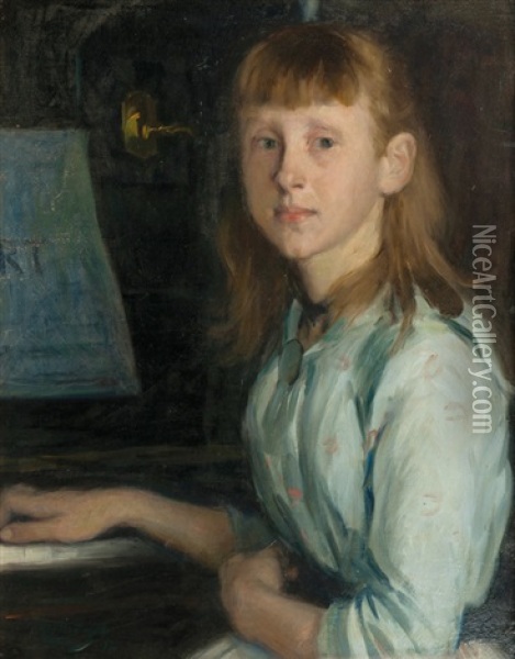 Marie Schumann At The Piano Oil Painting - Otto Heinrich Engel