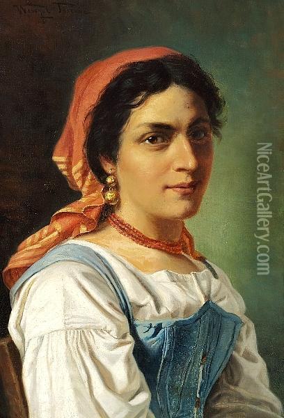 Tornoe: Italian Girl With A Red Scarf Oil Painting - Wenzel Ulrik Tornoe