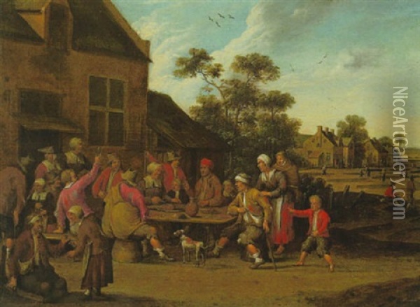 Vor Dem Wirtshaus Sitzen Bauern Beim Mahl Am Tisch Oil Painting - Cornelis Droochsloot