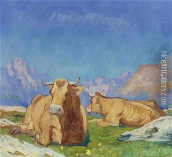 Kuhe In Einer Berglandschaft Oil Painting - Giovanni Giacometti
