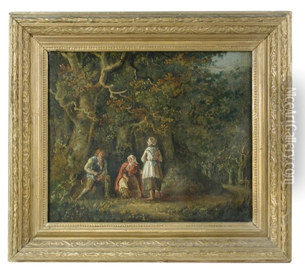 Figures In A Woodland Landscape Oil Painting - Thomas Hand