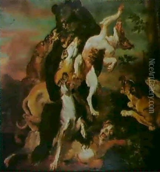 Hounds Attacking A Bear Oil Painting - Abraham Danielsz Hondius