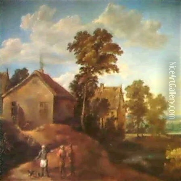 Ein Flamisches Dorf Mit Drei Bauern Oil Painting - Thomas Van Apshoven