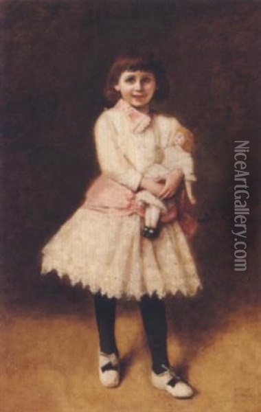 Madchen Mit Puppe Oil Painting - Albert von Keller