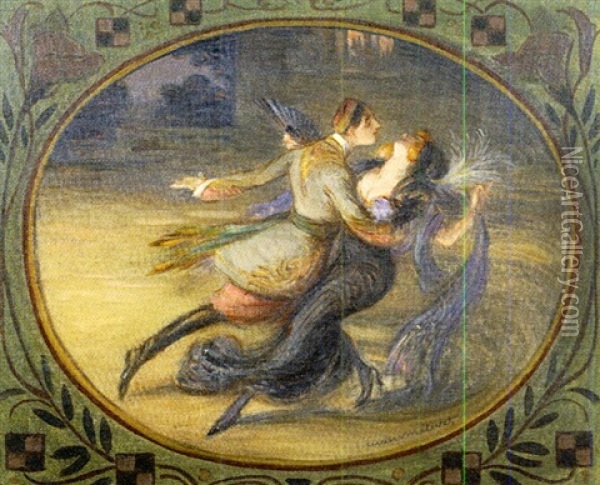 Couple De Danseurs Oil Painting - Lucien Metivet