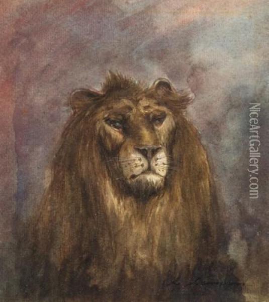 Tete De Lion Oil Painting - Auguste Lancon