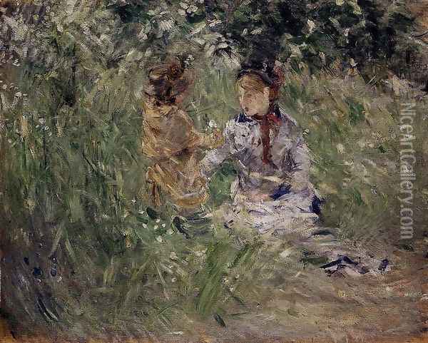 Julie With Pasie In The Garden At Bougival Oil Painting - Berthe Morisot