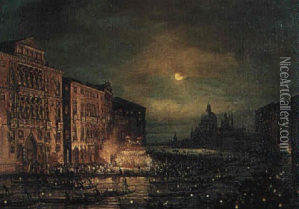Carnival On The Grand Canal, Venice Oil Painting - Carlo Grubacs