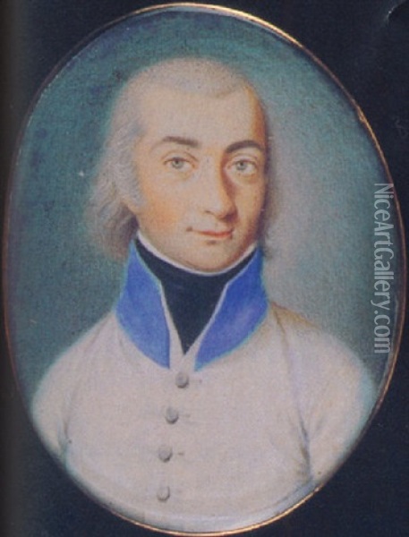 An Austrian Officer, In White Coat With Light Blue, Turned Down Collar, Silver Buttons, White Shirt And Black Stock Oil Painting - Peter Mayr
