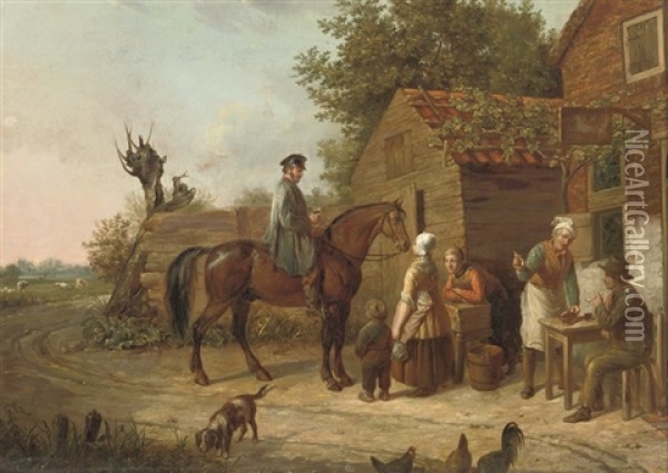 At The Inn Oil Painting - Jacob Akkersdijk