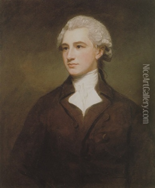 Portrait Of Cornelius Heathcote Rodes Wearing A Brown Coat And White Stock Oil Painting - George Romney