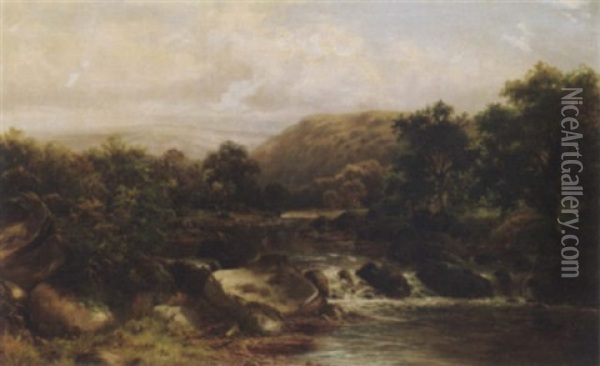 An Extensive River Landscape Oil Painting - William Henry Mander
