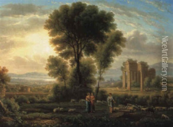 Klassische Landschaft Mit Ruinen Und Figuren Oil Painting - Claude Lorrain
