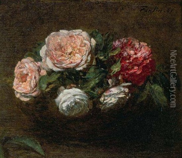 Fleurs Roses Oil Painting - Henri Fantin-Latour