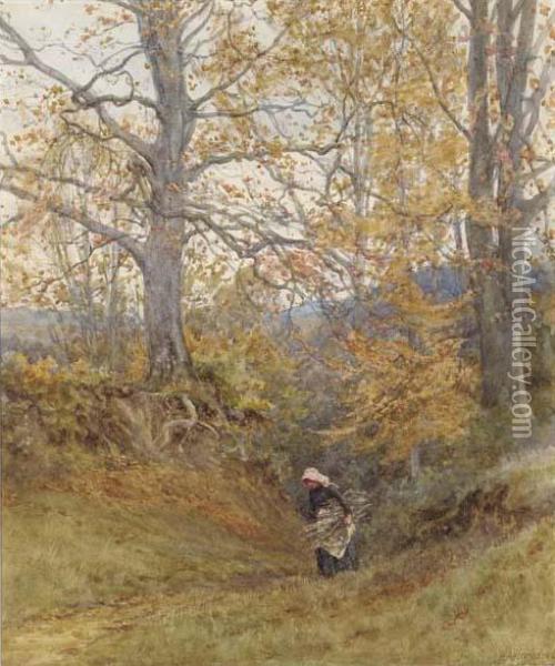 Gathering Firewood, Autumn Oil Painting - Helen Mary Elizabeth Allingham