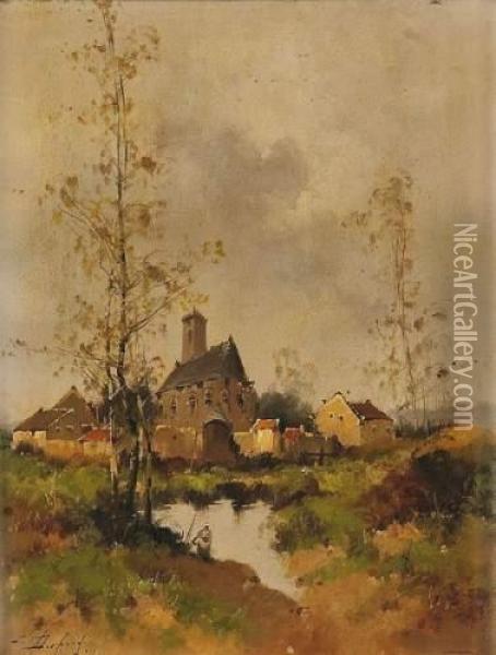 Vue D'eglise Oil Painting - Eugene Galien-Laloue