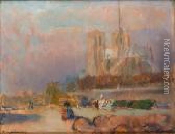 Paris, Les Quais De Seine Et Notre-dame Oil Painting - Albert Lebourg