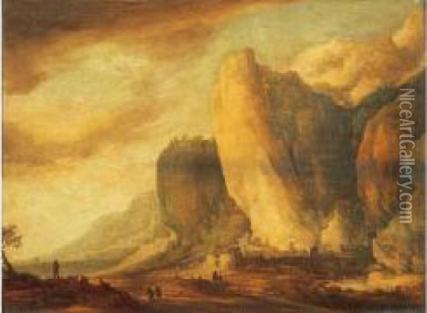 Paysans Dans Un Paysage De Montagnes Rocheuses Oil Painting - Frans de Momper
