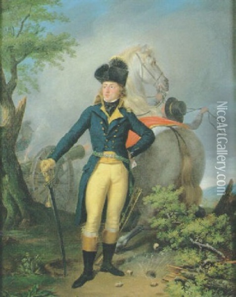 Portrait D'un Officier Pendant Une Bataille Oil Painting - Antoine Jean Joseph Ansiaux