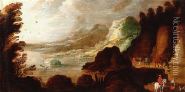 Paysage Fluvial Avec Cavalier Dans La Montagne Oil Painting - Philips de Momper the Elder