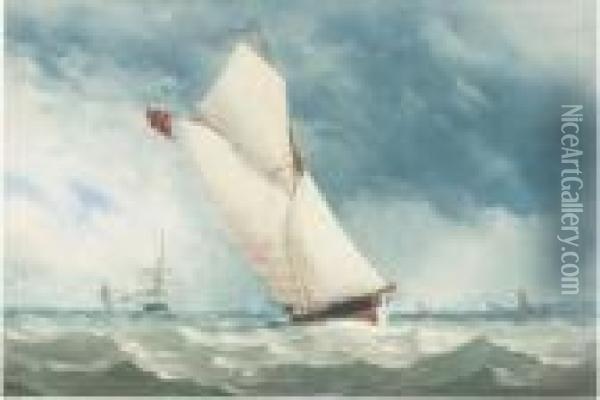A Big Class Cutter Racing Down The Channel Oil Painting - Taylor Charles