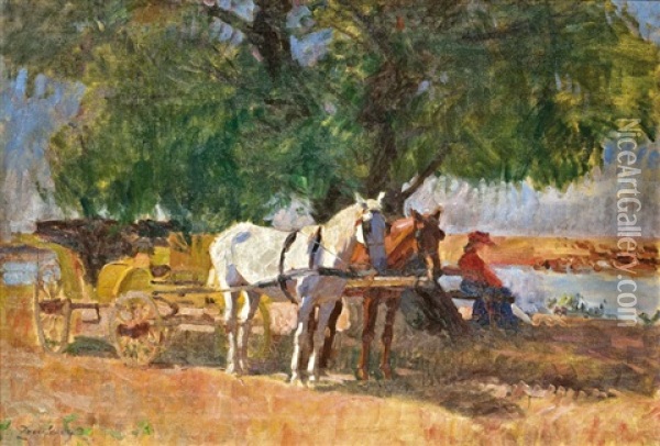Vizparti Piheno Oil Painting - Lajos Zombory