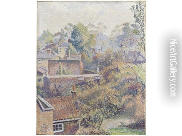 A Chiswick Back Garden Oil Painting - Lucien Pissarro