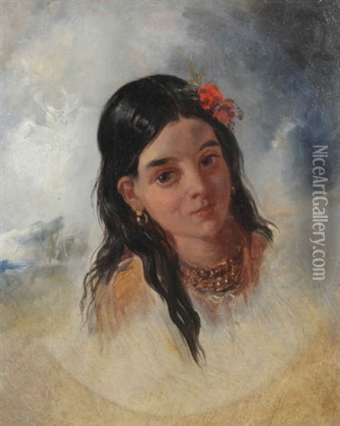 Indian Girl (study) Oil Painting - George Chinnery