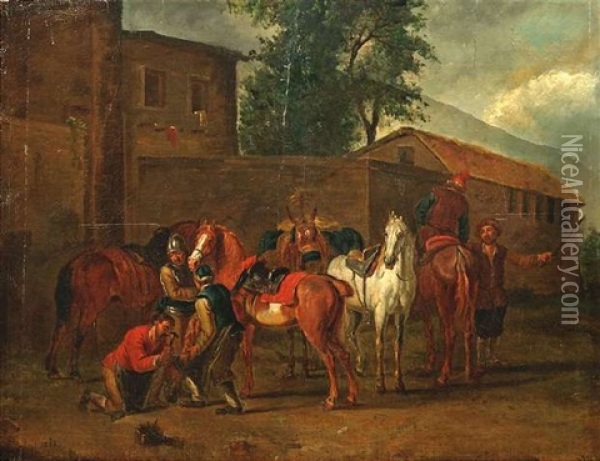 Hufschmiede Oil Painting - Pieter van Bloemen