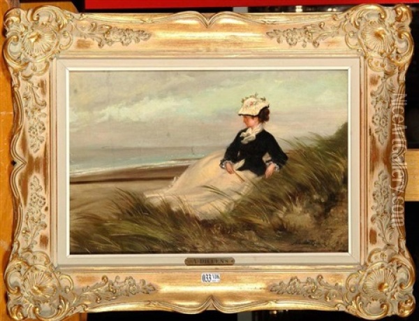 Elegante Allongee Dans Les Dunes Oil Painting - Albert (Albrecht) Dillens