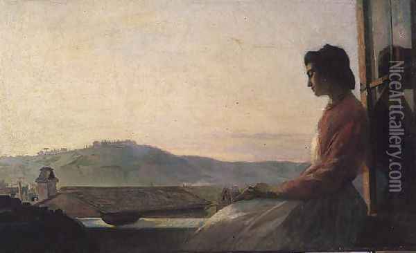 Giovannina Sitting on a Window Sill Oil Painting - Pavel Petrovich Chistiakov