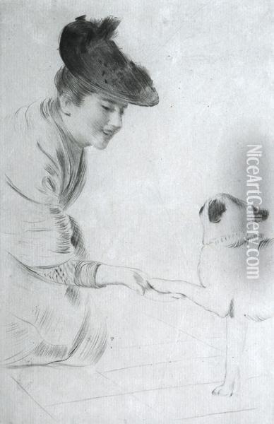 Lady And Her Friend Oil Painting - Paul Cesar Helleu