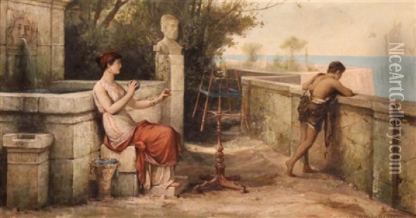 Penelope And Telemaque Oil Painting - Louis Hector Leroux