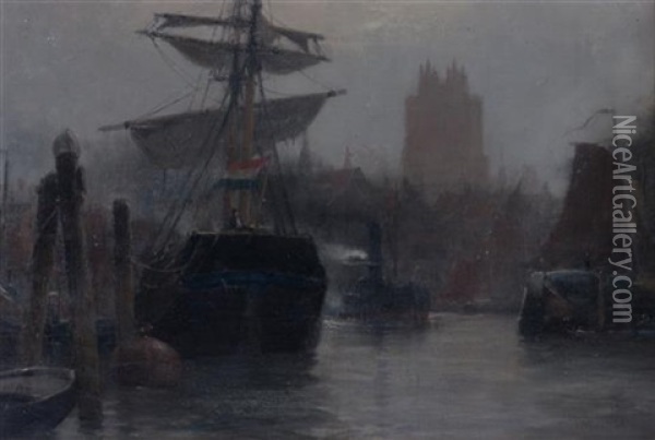 Harbor Scene Oil Painting - James Macdonald Barnsley