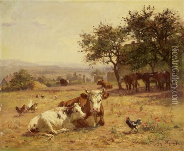 Vaches Couchees Dans Un Chaumes Oil Painting - Aymar (Aimard Alexandre) Pezant